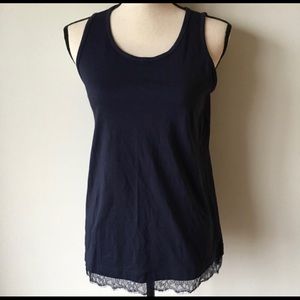 Ann Taylor Blue Shirt Lace Hem Size Small